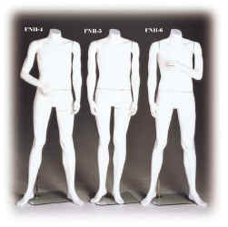 Male headless mannequin in cameo white or fleshtone color is also available in three poses.