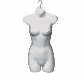 Ladies torso form is 7 inches deep and sturdy enough to withstand constant use.  Available in your choice of white, black or clear frosted.