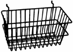 Narrow wire slatwall basket is perfect for displaying light to medium loose or packaged goods.