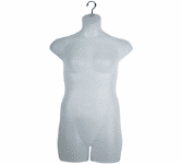 Plus size womens torso form is sturdy enough to withstand constant use.  Available in your choice of clear frosted, matte black and matte white.