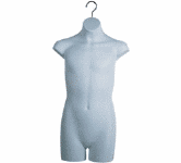 Teenage boy torso form is available in your color choice of matte white, matte black or clear frosted.